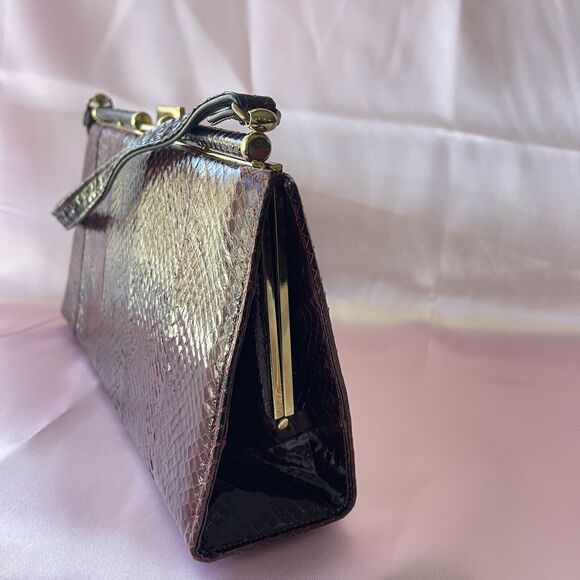 Vintage frame handbag purse clutch snakeskin Red - Picture 10 of 16